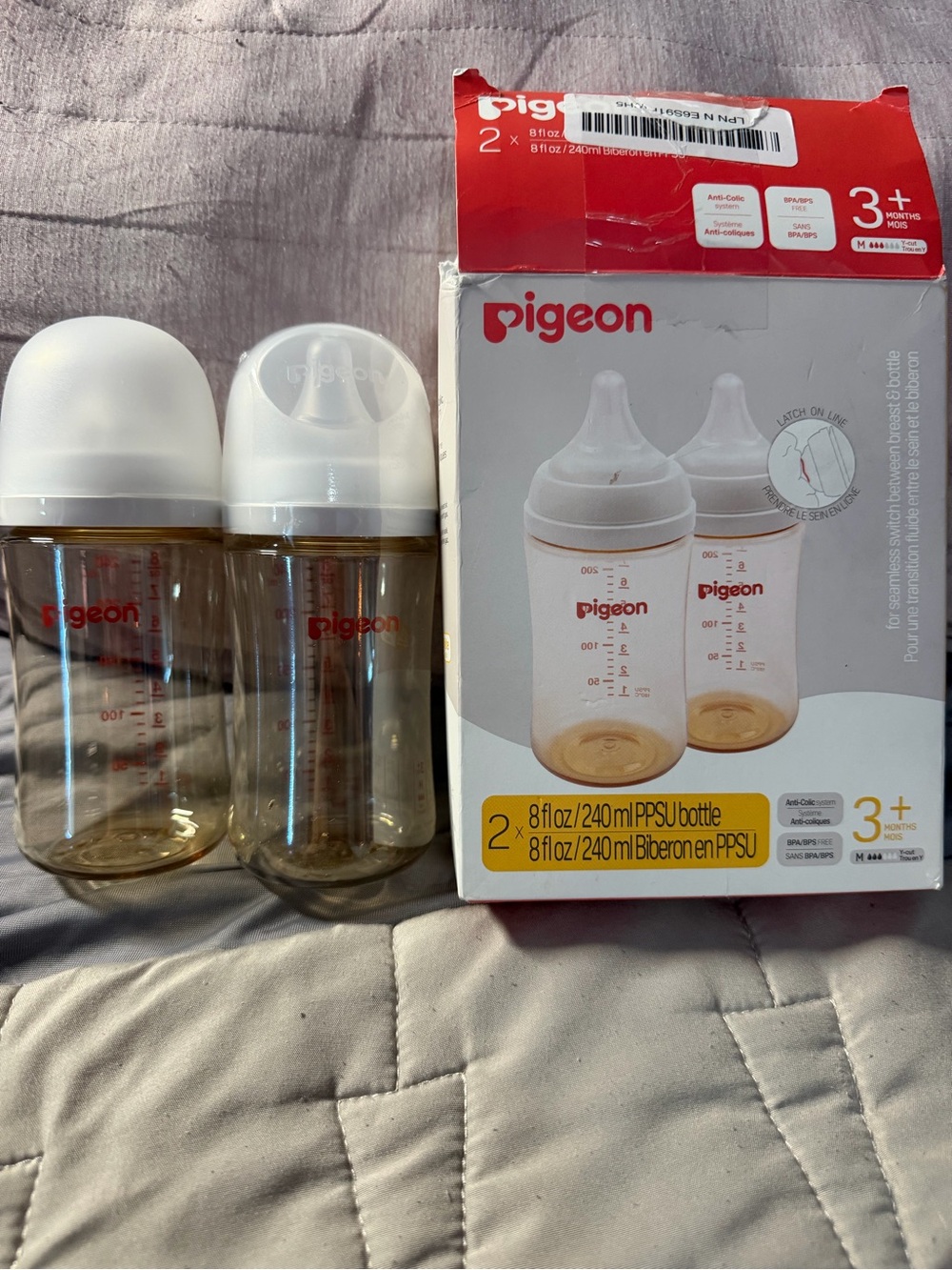 NEW Pigeon PPSU Nursing Baby Bottle Anti-Colic Wide Neck - 3+ months (Set of 2)